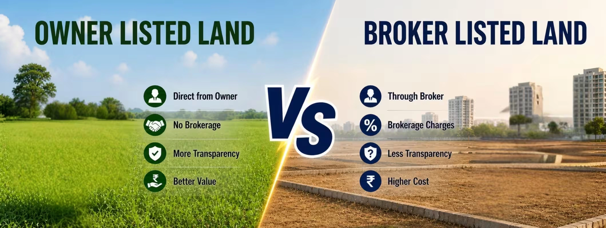 owner listed land vs broker listed land